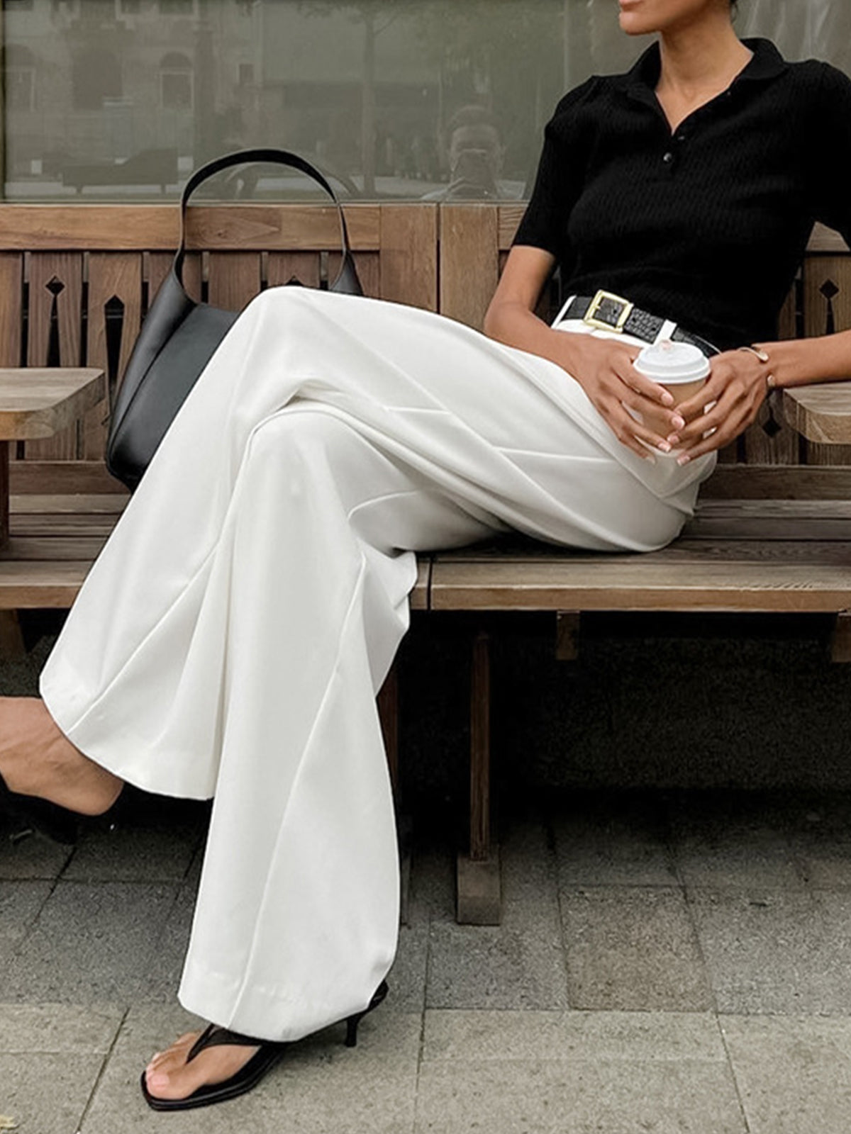 Pantalón de mujer de pierna ancha y talle alto – NAELIA
