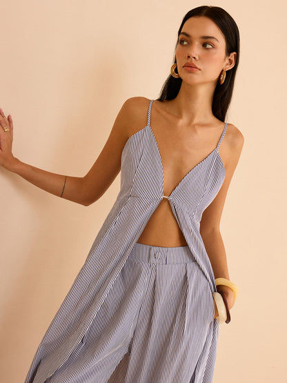 Conjunto de top camisón de rayas y pantalones de pierna ancha – LUMINA