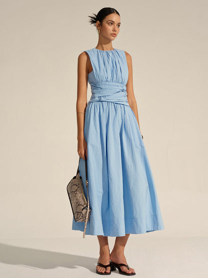 Vestido largo con cintura fruncida – LUXIA