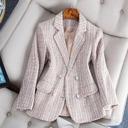 LIVIA - Blazer entallado de cuadros con encaje para mujer