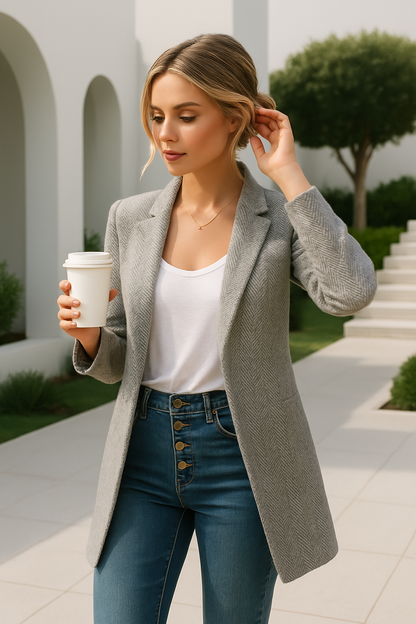 Blazer ligera de punto con diseño abierto para mujer – BELLÉRA