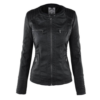 LEIGH – Chaqueta de cuero impermeable para mujer con capucha