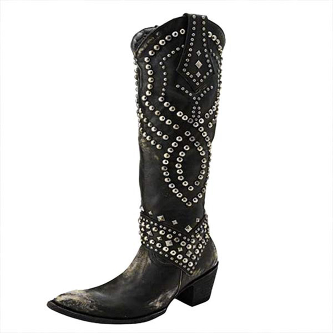 JOAN – Botas con tachuelas metálicas y tacón grueso para mujer