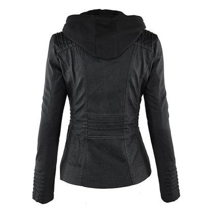 LEIGH – Chaqueta de cuero impermeable para mujer con capucha