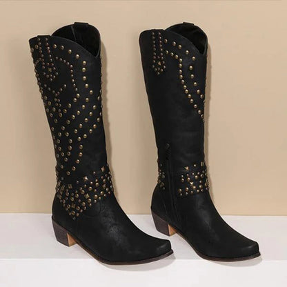 JOAN – Botas con tachuelas metálicas y tacón grueso para mujer