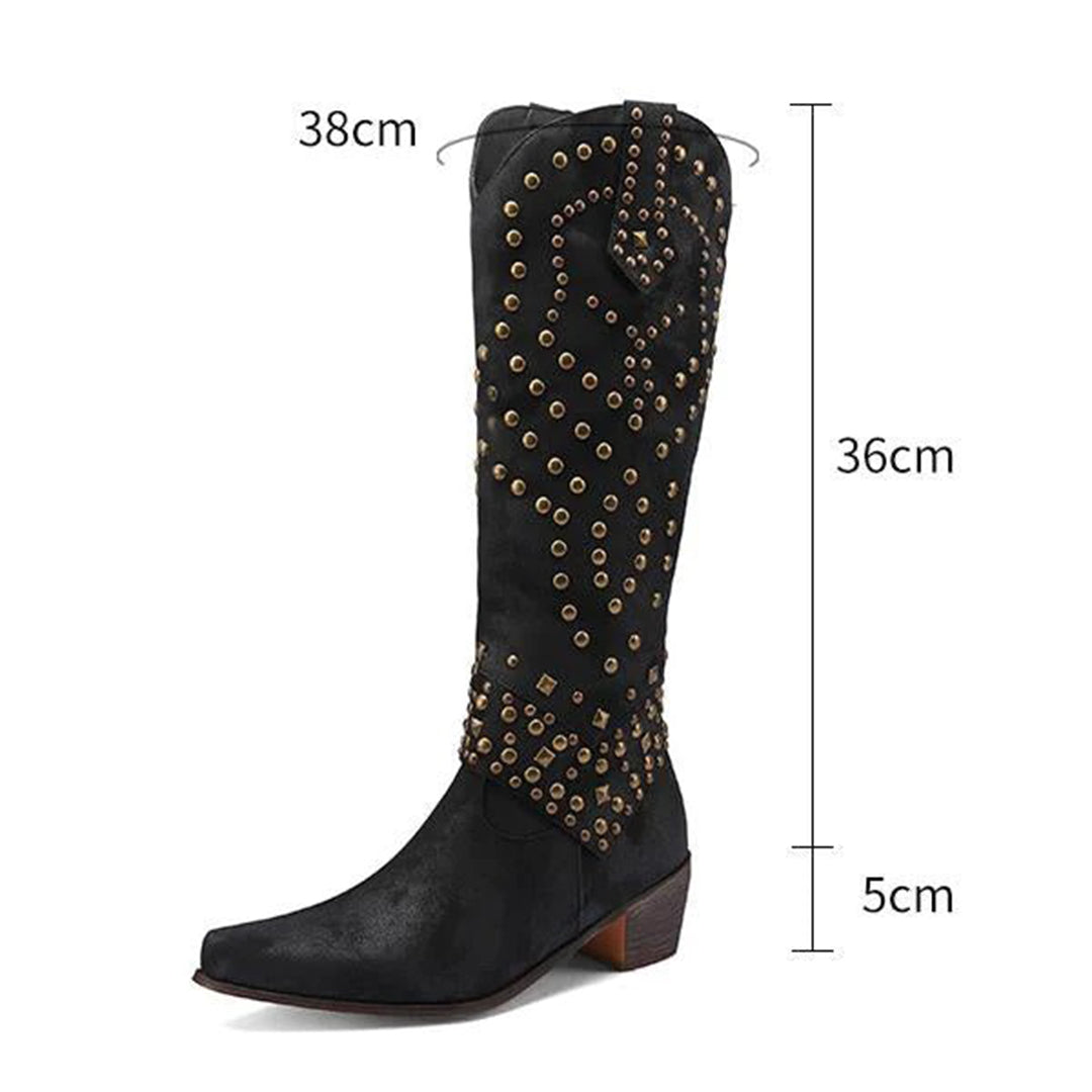 JOAN – Botas con tachuelas metálicas y tacón grueso para mujer