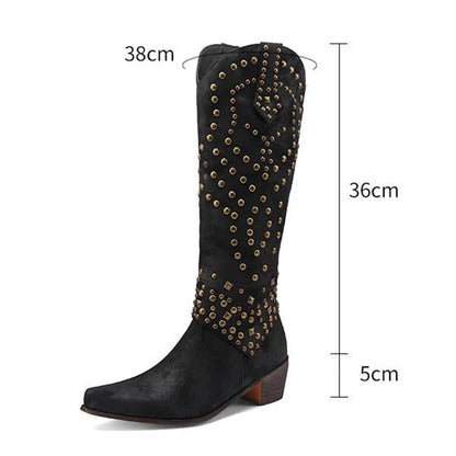 JOAN – Botas con tachuelas metálicas y tacón grueso para mujer