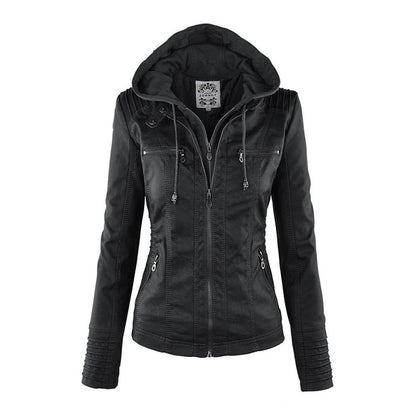 LEIGH – Chaqueta de cuero impermeable para mujer con capucha