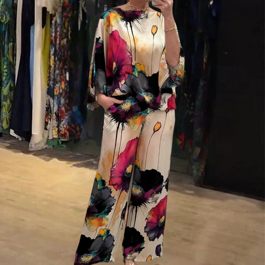 Conjunto colorido de dos piezas con top y pantalón para mujer – LYSANNE