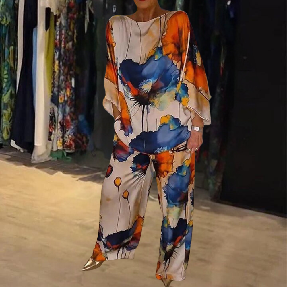 Conjunto colorido de dos piezas con top y pantalón para mujer – LYSANNE