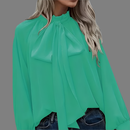 ISABEL - Blusa para mujer con lazo y mangas largas