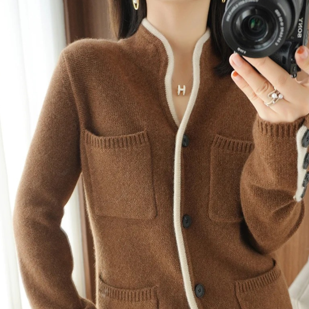 ELISA - Cárdigan de punto con bolsillos para mujer