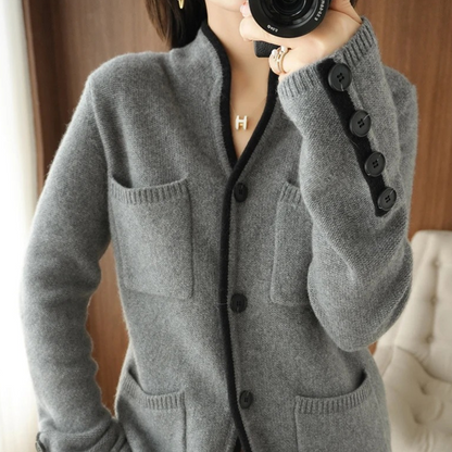 ELISA - Cárdigan de punto con bolsillos para mujer