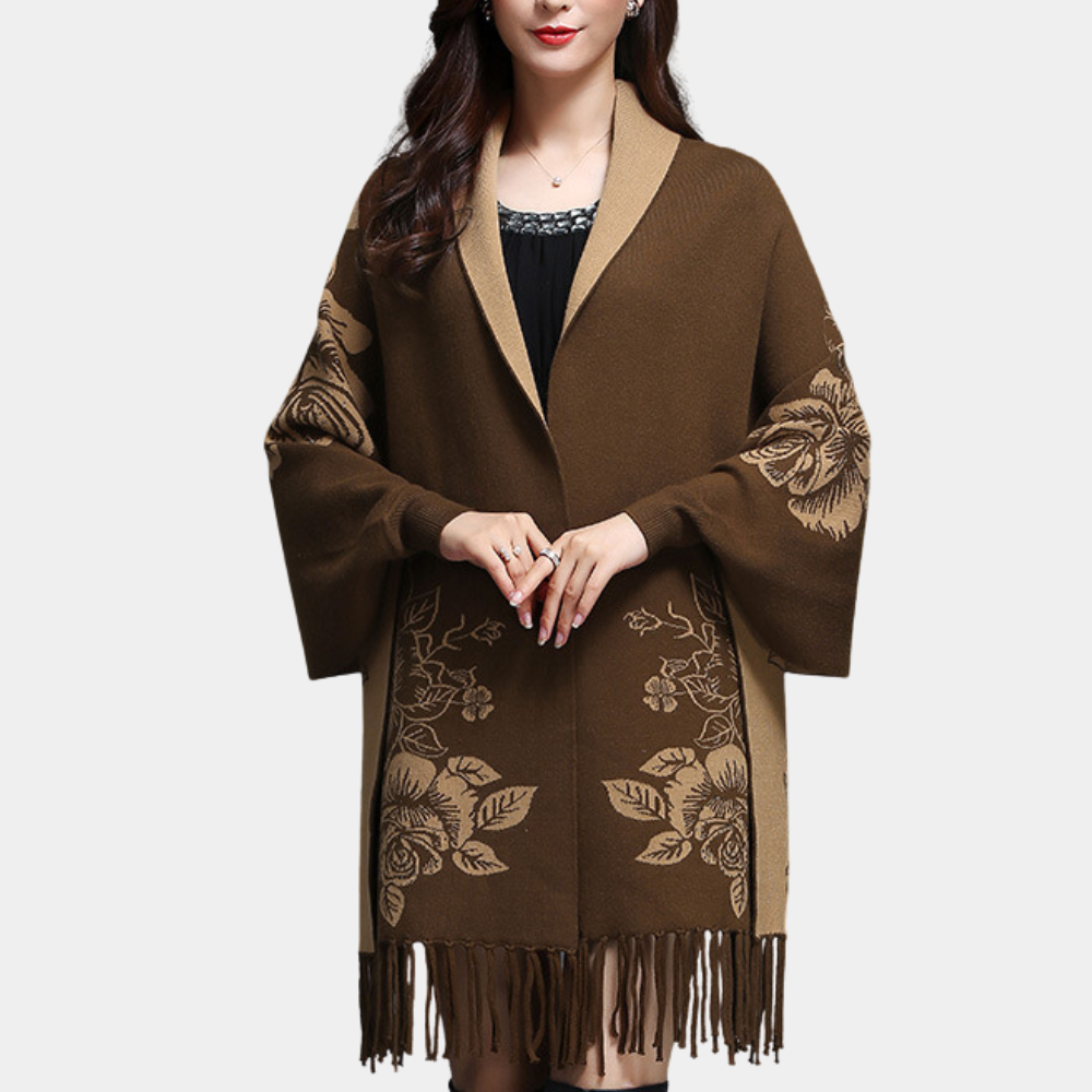 ELVA - Cárdigan largo y suelto para mujer con flecos decorativos