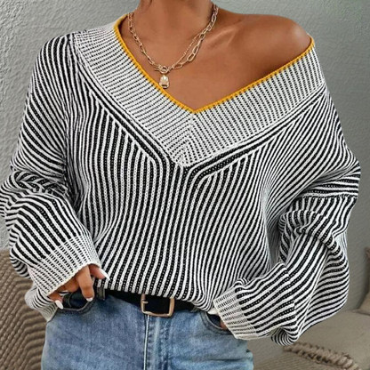 ELENA - Jersey de punto a rayas con hombros descubiertos para mujer