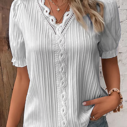 Blusa de encaje elegante con escote en V para mujer – ARIANNE