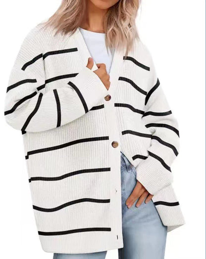Cárdigan largo oversize de mujer con diseño de líneas – CATERINA