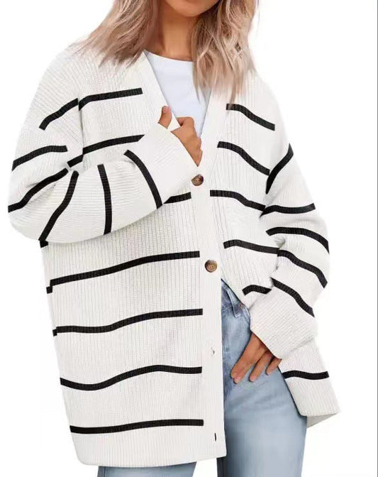 Cárdigan largo oversize de mujer con diseño de líneas – CATERINA