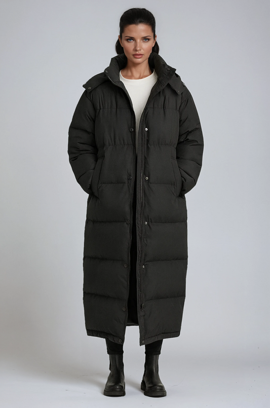 Abrigo largo tipo puffer para mujer con capucha – SIMARA