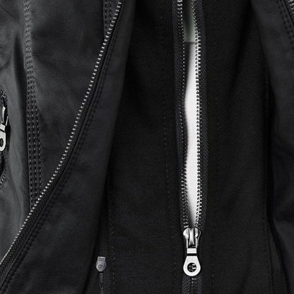 LEIGH – Chaqueta de cuero impermeable para mujer con capucha