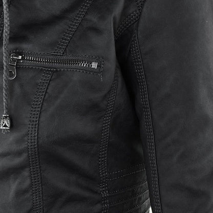 LEIGH – Chaqueta de cuero impermeable para mujer con capucha