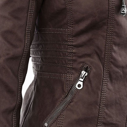 LEIGH – Chaqueta de cuero impermeable para mujer con capucha