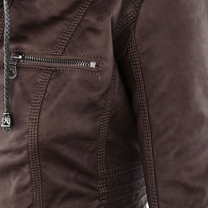 LEIGH – Chaqueta de cuero impermeable para mujer con capucha