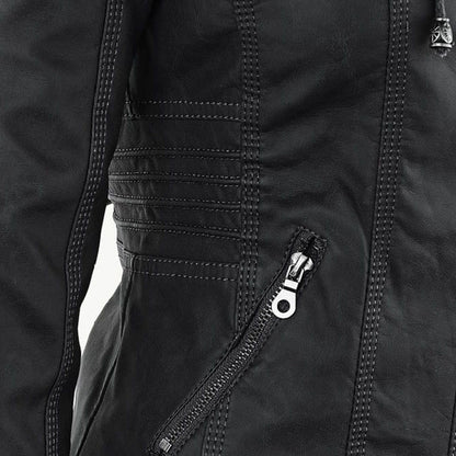 LEIGH – Chaqueta de cuero impermeable para mujer con capucha