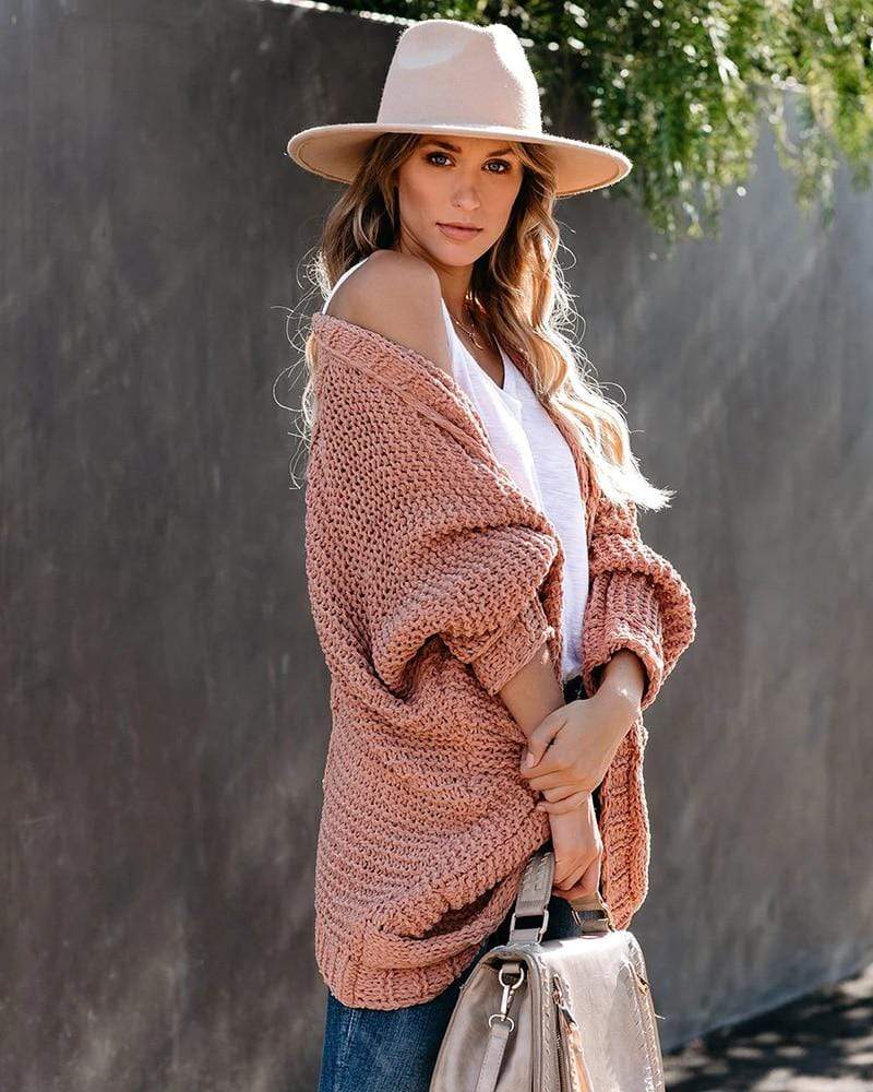 Chaqueta larga de punto para mujer con bolsillos – ELIARA