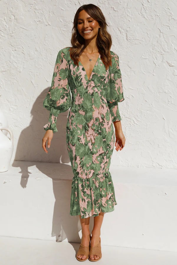 Vestido midi con flores y mangas anchas para mujer – YSA