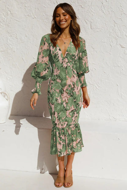 Vestido midi con flores y mangas anchas para mujer – YSA