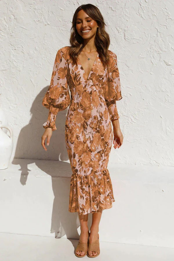 Vestido midi con flores y mangas anchas para mujer – YSA