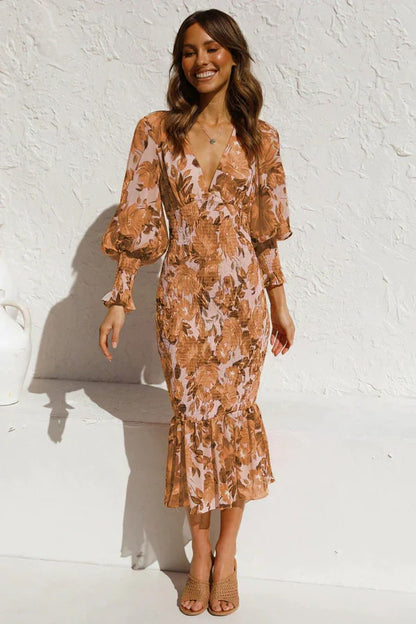 Vestido midi con flores y mangas anchas para mujer – YSA