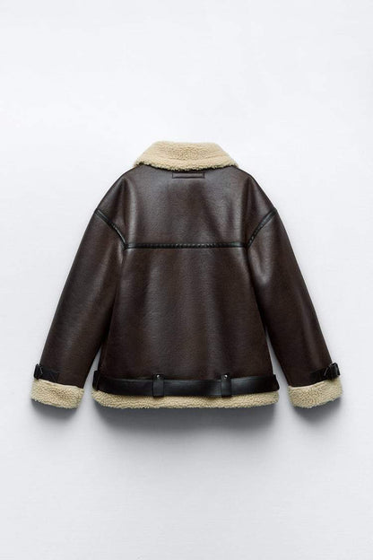 Chaqueta elegante de mujer con solapa en tejido sintético – ELEONORA