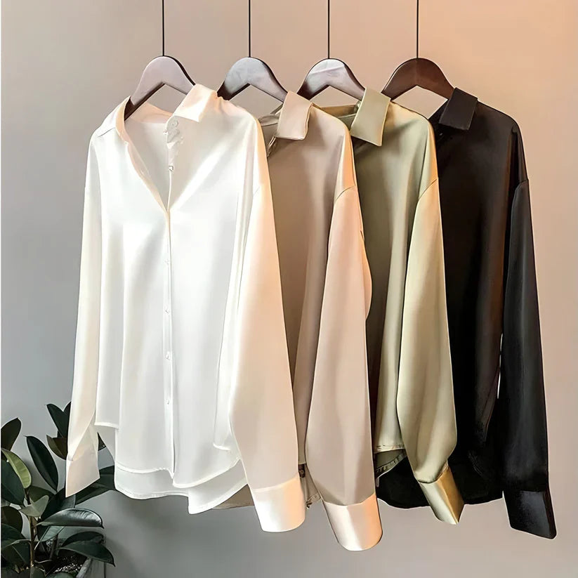 ADDIANE – Blusa de seda sintética para mujer con manga larga y acabado elegante