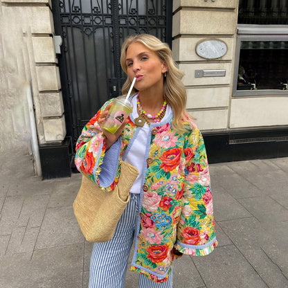 ISADORA - Chaqueta bomber colorida con estampado floral para mujer