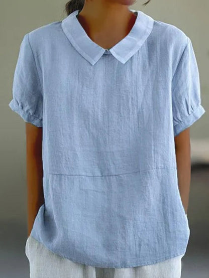 Blusa ligera con cuello redondo y manga corta para mujer – NOA