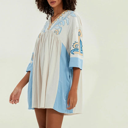 Vestido tipo túnica de mujer con escote en V y bordados decorativos – MABRIELA