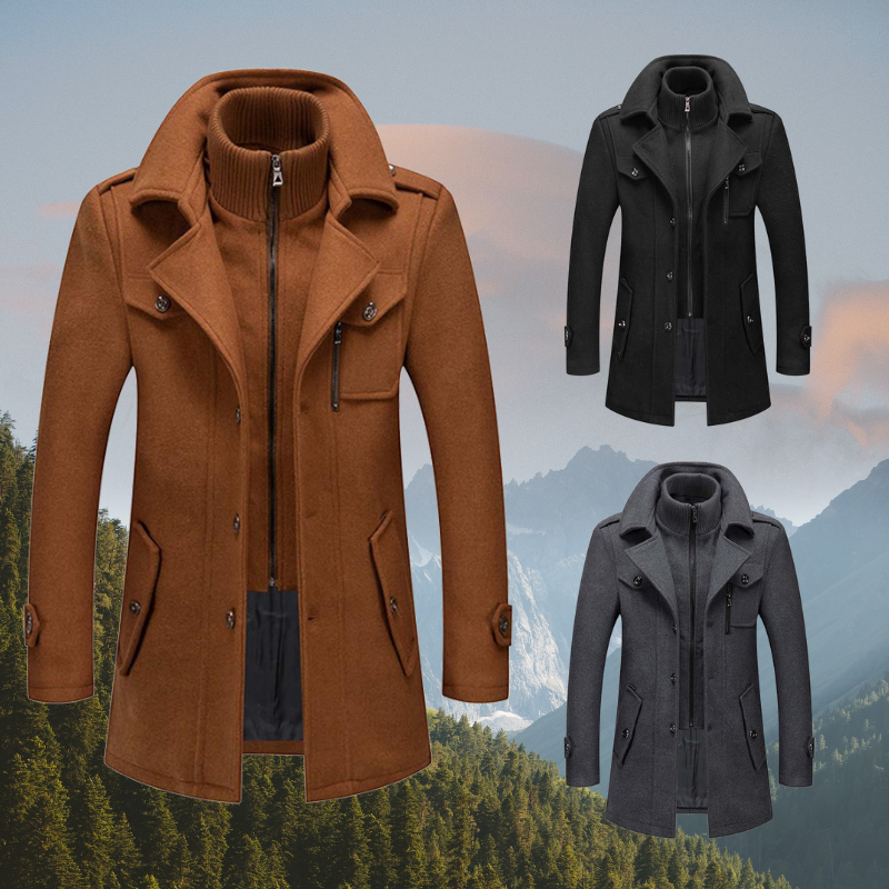 Abrigo largo de invierno para hombre con cuello alto y cierre de botones – LORENZO