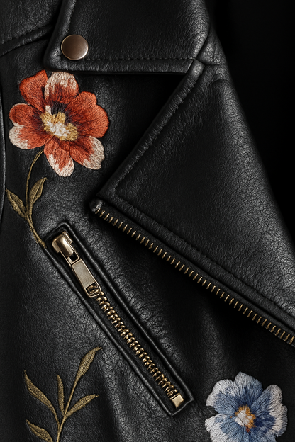Chaqueta de polipiel para mujer con bordado floral – FLORELLA