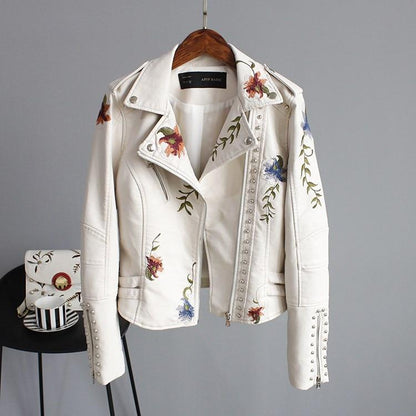 Chaqueta de polipiel para mujer con bordado floral – FLORELLA