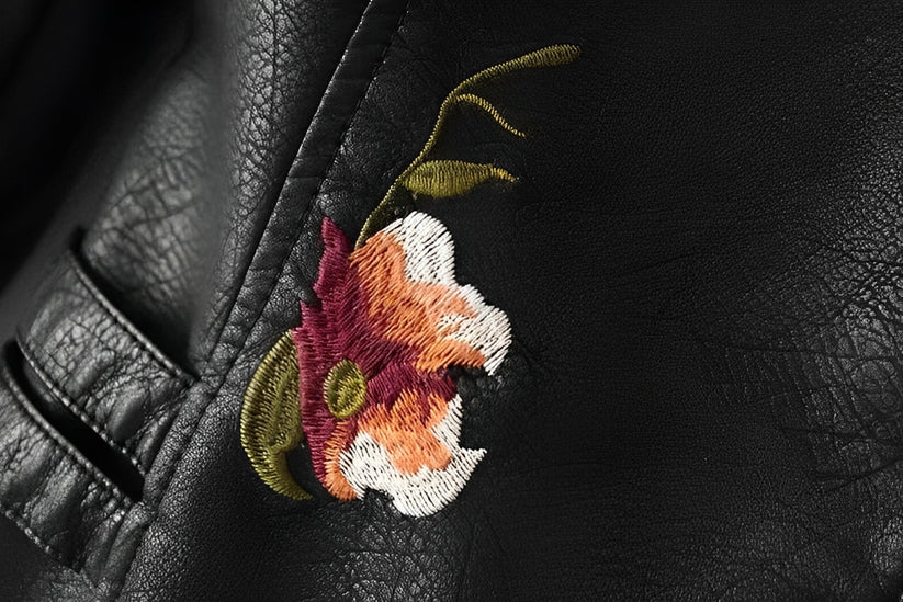 Chaqueta de polipiel para mujer con bordado floral – FLORELLA