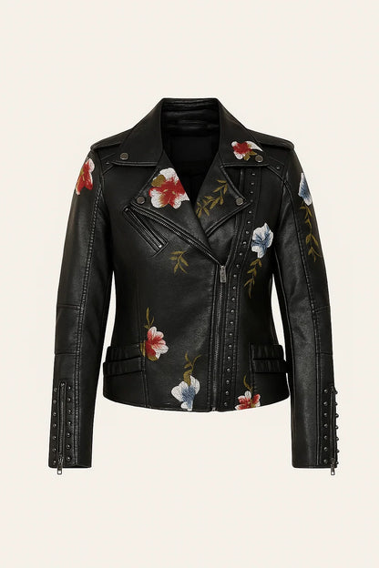 Chaqueta de polipiel para mujer con bordado floral – FLORELLA