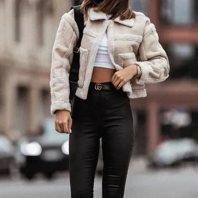 ERICA – Chaqueta retro de cuero con bolsillos para mujer