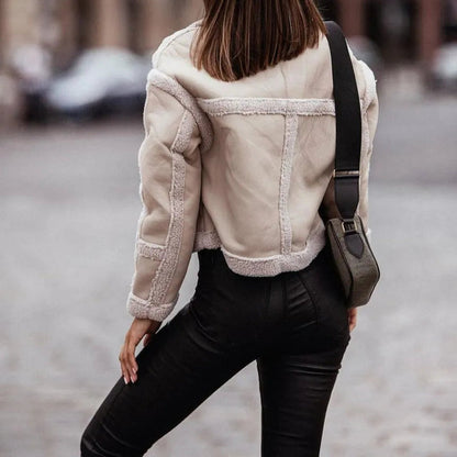 ERICA – Chaqueta retro de cuero con bolsillos para mujer