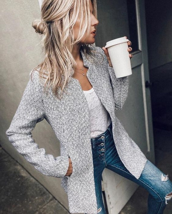 Blazer larga abierta con bolsillos funcionales – LÉONIE