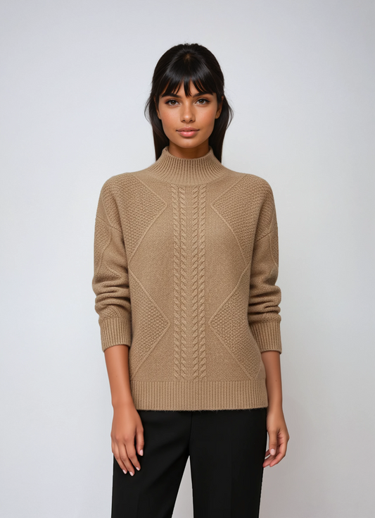 ELLARA – Jersey de mujer con diseño de ochos y cuello alto