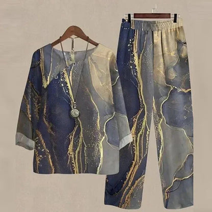 Conjunto de blusa floral y pantalón recto para mujer – FLOREA