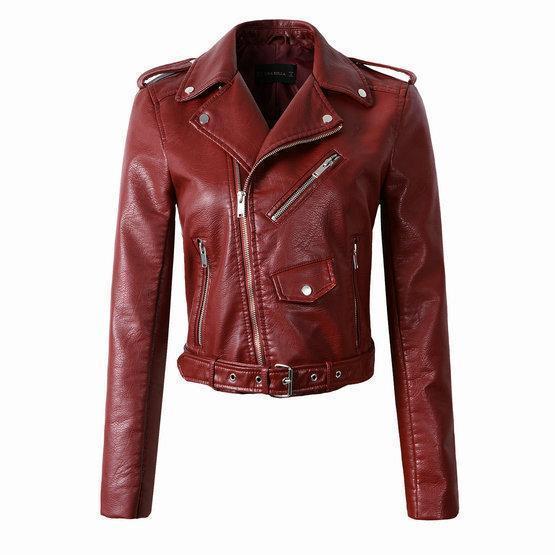 Cazadora biker clásica para mujer con cremallera frontal – MARINA