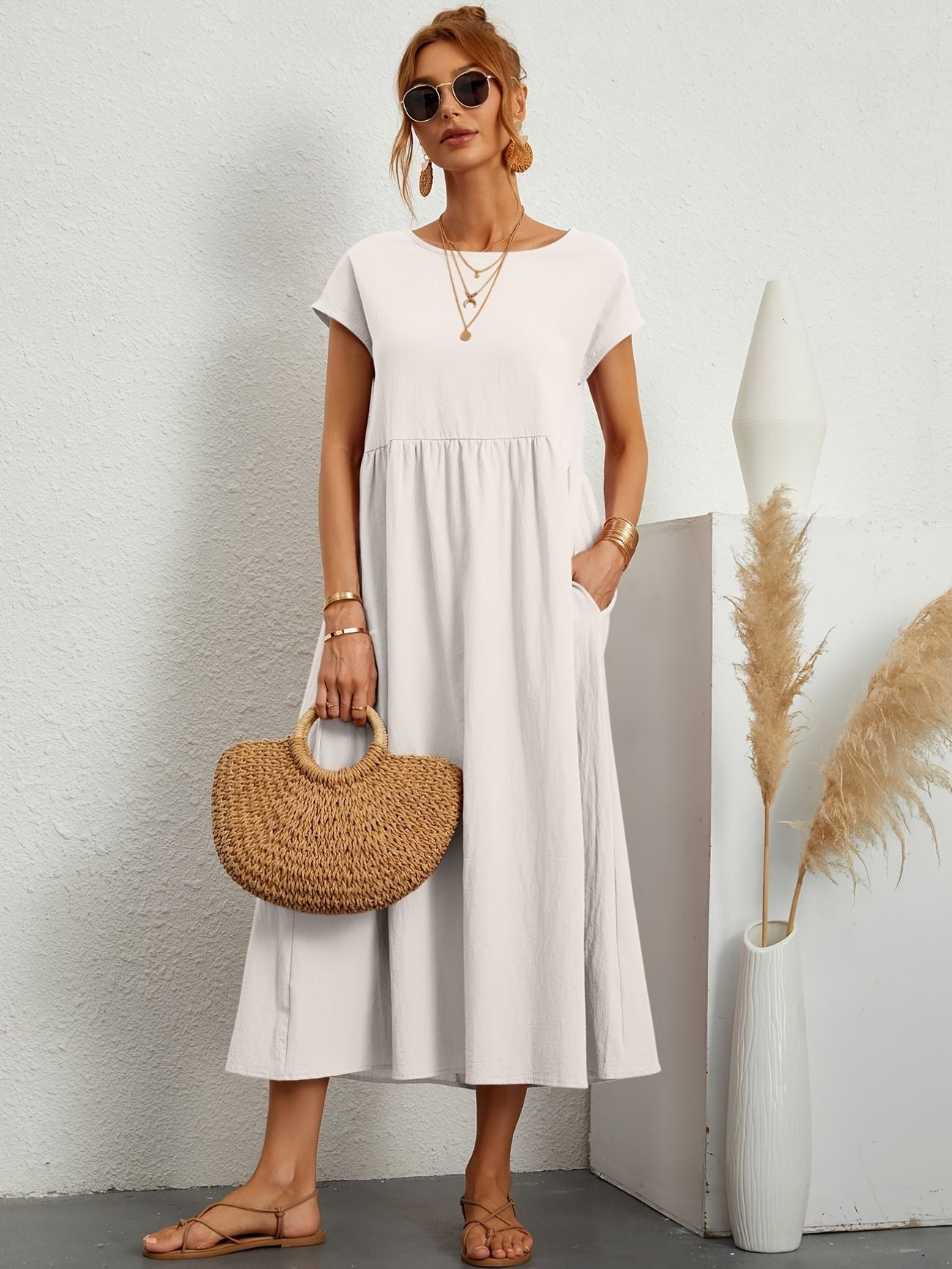 Vestido de lino elegante para mujer con corte relajado – GRETA